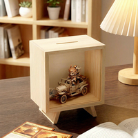 Vente en gros de tirelires en verre transparent de qualité supérieure pour enfants, tirelires en bois pour billets et pièces de monnaie pour enfants
