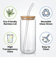 Tasse en Verre à Lait 16 Oz avec Couvercle en Bambou et Paille, Design Moderne, Portable et Réutilisable pour Café Glacé, Jus et Smoothies, Usage Maison et Fête