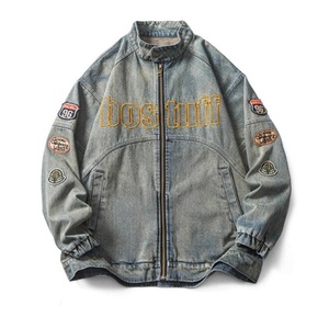 Vestes en jean pour hommes personnalisées, style vintage américain, hip-hop, avec badge brodé, vestes amples pour le printemps - Product Image 1
