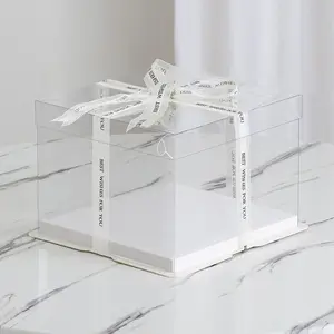 10 inch 1 tier High Quality All Clear Square Rectangle 10 Inch Cake Box for Bakery Package Cake Display Shipping Box
