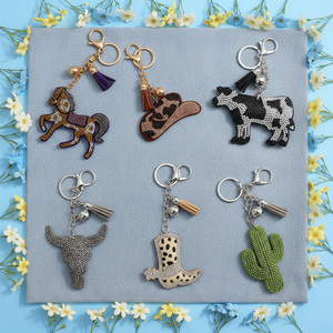 พวงกุญแจรูปหมวกคาวบอยประดับคริสตัลวิบวับน่ารักสไตล์ตะวันตก พร้อมพู่ห้อย - Product Image 1