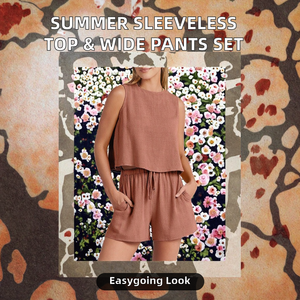 Conjunto de Dos Piezas para Mujer, Talla S-3XL, Nuevo, Verano, Casual, Top sin Mangas + Pantalones Anchos de Punto por Encima de la Rodilla, Corte Holgado, Color Sólido - Product Image 2