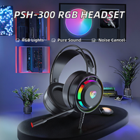 Casque de jeu filaire Acestek PSH-300 RGB circum-auriculaire avec ANC, étanche IPX3, design durable en métal et cuir, son Hi-Fi, cordon de 2,2 m