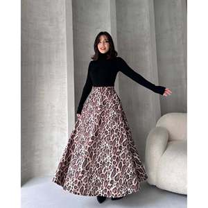 DEFILE Women's High Waist Leopard Print Flared <b>Skirt</b> - Elegant Black A-Line Midi <b>Skirt</b> with Stretch Polyester Lycra Fabric - Product Image 1