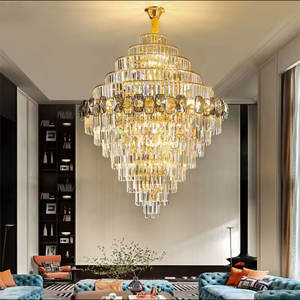 Lámpara colgante de moda Escalera Hotel Villa Sala de estar Escalera Candelabros de cristal grandes de oro de lujo - Product Image 2