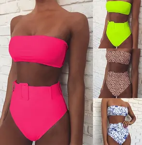2019 maiô Personalizado impressão de cintura Alta Swimwear Mulheres Maiô Praia Sexy biquíni