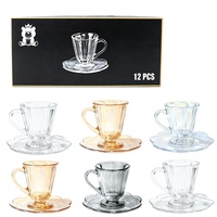 Fabrication de tasses à café en verre de style moderne rétro pour mariage, avec poignée, couleur personnalisée, ensemble tasse et soucoupe pour le thé de l'après-midi
