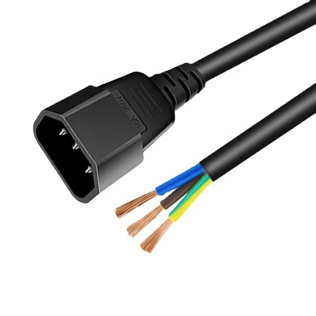 Bare Copper 1.2M 14AWG 1.5mm2 Power Cord C14 Male to 3 Wires PDU Power Cable IEC C14 Extension Power Cord