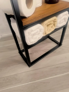 202508 porte-serviettes <span class=keywords><strong>en</strong></span> métal avec étagère <span class=keywords><strong>en</strong></span> <span class=keywords><strong>bois</strong></span> porte-serviettes de salle de bain - Product Image 4