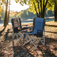 Chaise pliante compacte à dossier haut en acier, siège portable d'extérieur avec accoudoirs et poche latérale pour jardin, camping, plage, pêche