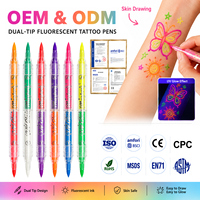 Marqueur UV personnalisé à double pointe pour tatouage temporaire, stylo fluorescent pour peinture corporelle de festival, fabricant ODM