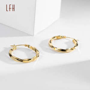 Twisted Pattern Hoop Earring Trend Wholesale 18K <b>Solid</b> Yellow <b>Gold</b> Minimalist Hoop Earrings 18K Real <b>Gold</b> Stud Earrings - Product Image 3