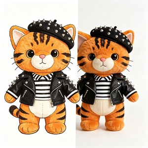 Peluche de Gato Naranja Estilo <span class=keywords><strong>Rock</strong></span> con Chaqueta de Cuero PU y Boina con Remaches, Juguete de Peluche de Gato Adorable - Product Image 2