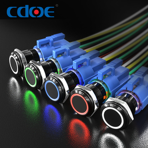 Nút chuyển đổi 16mm 19mm 22mm 12V 24V không thấm nước IP67 hợp kim nhôm mạ vỏ màu đen Vòng LED pushbutton tạm thời - Product Image 1