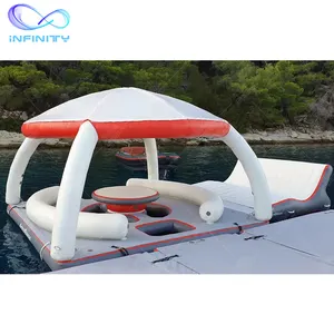 Summer sea lake inflatable platform floating inflatable dock with roof tent water floating island