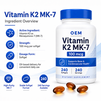 Fabricant de compléments alimentaires pour la santé osseuse et cardiovasculaire, formule personnalisée OEM ODM, vente en gros de gélules de vitamine K2 MK7 en marque privée