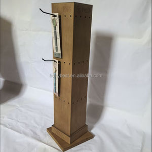 Support de présentation rotatif <span class=keywords><strong>en</strong></span> <span class=keywords><strong>bois</strong></span> massif à 4 côtés, 3 niveaux, avec 24 crochets amovibles pour la vente au détail, les salons professionnels, les vitrines - Product Image 6