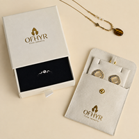 Ensemble complet d'emballage pour bijoux : boîte cadeau à tiroir, pochette en microfibre, sac en papier, logo en feuille d'or pour collier, bague, boucles d'oreilles