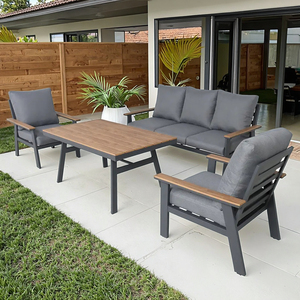 Durable aluminio al aire libre Patio salón sofá muebles de lujo de madera de teca jardín seccional conjunto grandes sillones impermeables para Parque - Product Image 1