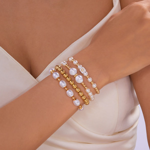 Fashion Handmade Shell Pearl <b>Beaded</b> <b>Bracelets</b> 18k Gold Plated Copper Charm Jewelry <b>Bracelets</b> Sets <b>for</b> Women - Product Image 3