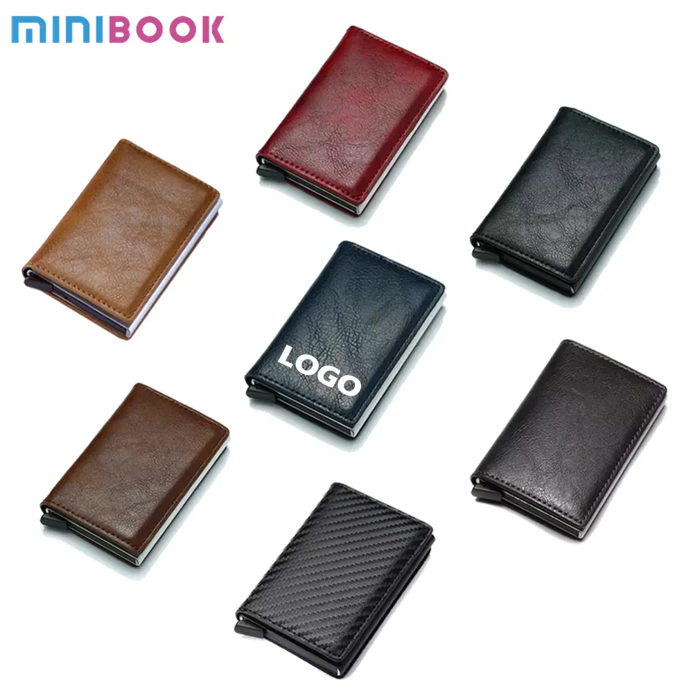 High Quality Business Pu Leather Slim Wallet Man Holder Credit Card Holder Rfid Blocking Aluminum Pop Up Card Wallet