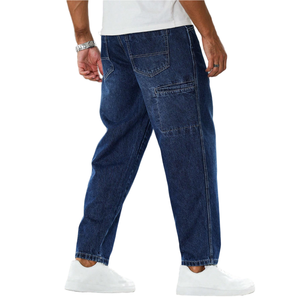 <strong>Men's</strong> Dark <strong>Denim</strong> Blue Relaxed Drop Crotch <strong>Jeans</strong> Mid Waist Utility Casual Style Breathable and Washable for All Seasons - Product Image 2