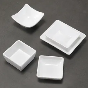 White Melamine Small Square Rechteckige runde Sauce Dish für Restaurant