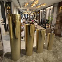 Pot Bunga Besar Mewah Modern Nordik dari Baja Anti Karat Warna Emas, Tahan Lama untuk Dekorasi Rumah, Taman Lantai Dalam & Luar Ruangan dengan Lampu LED