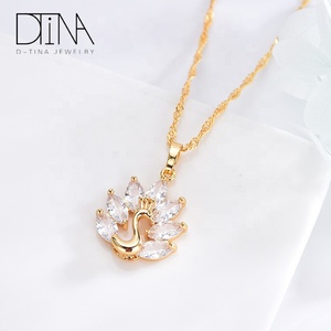 Set di Gioielli DTINA a Tema Pavone, Collana e <span class=keywords><strong>Orecchini</strong></span> a Perno in Rame Economici per Sposa e Feste di Matrimonio - Product Image 2