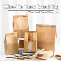 Sac à pain en papier kraft imprimé sur mesure avec fenêtre, recyclable, brun/blanc, emballage de boulangerie pour boulangerie artisanale, baguette, pain de mie, pain de mie à la levure.