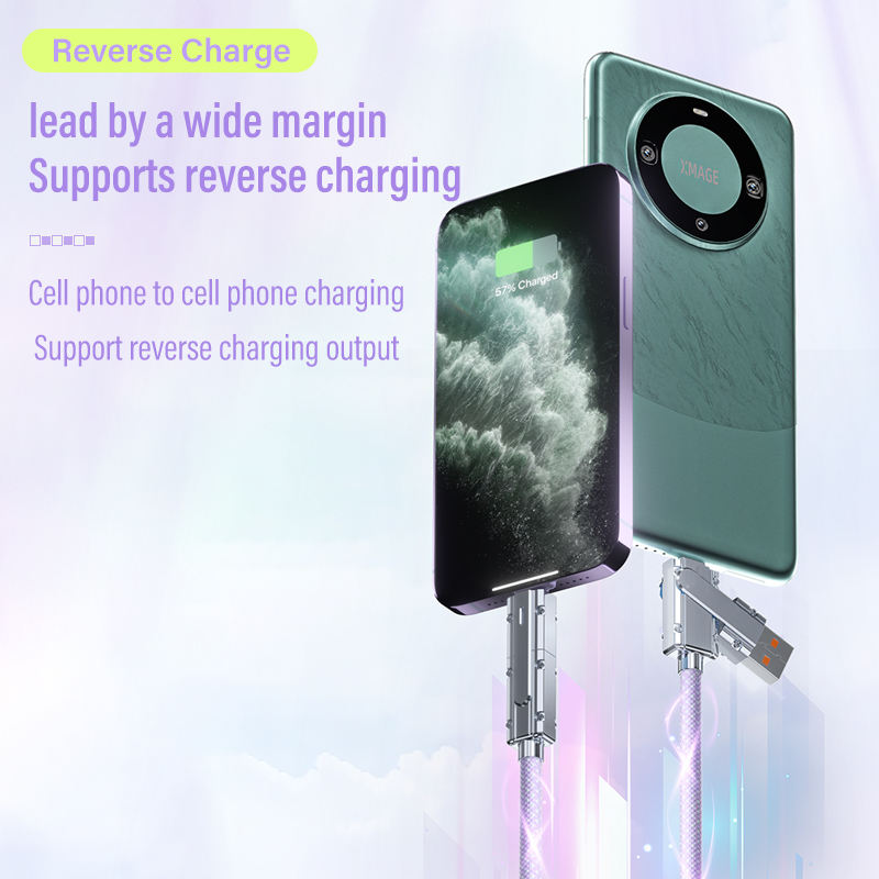 4-in-1 Mech USB Cable Magnetic Type-C for iPhone Computer Power Bank Earphones with TPE Jacket and Braid Shielding