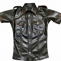 Chemise en cuir noir pour hommes, mouton souple véritable, chemise en cuir boutonnée grande taille pour uniforme, vente en gros