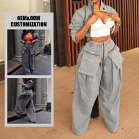 Jeans Cargo Ample et Large en Denim Lavé, de Qualité Supérieure, pour Femme