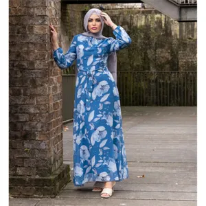 New Fashion Collared Dubai Abaya Women Print Long Dress Muslim Kaftan Maxi Party Gown Robe Jilbab