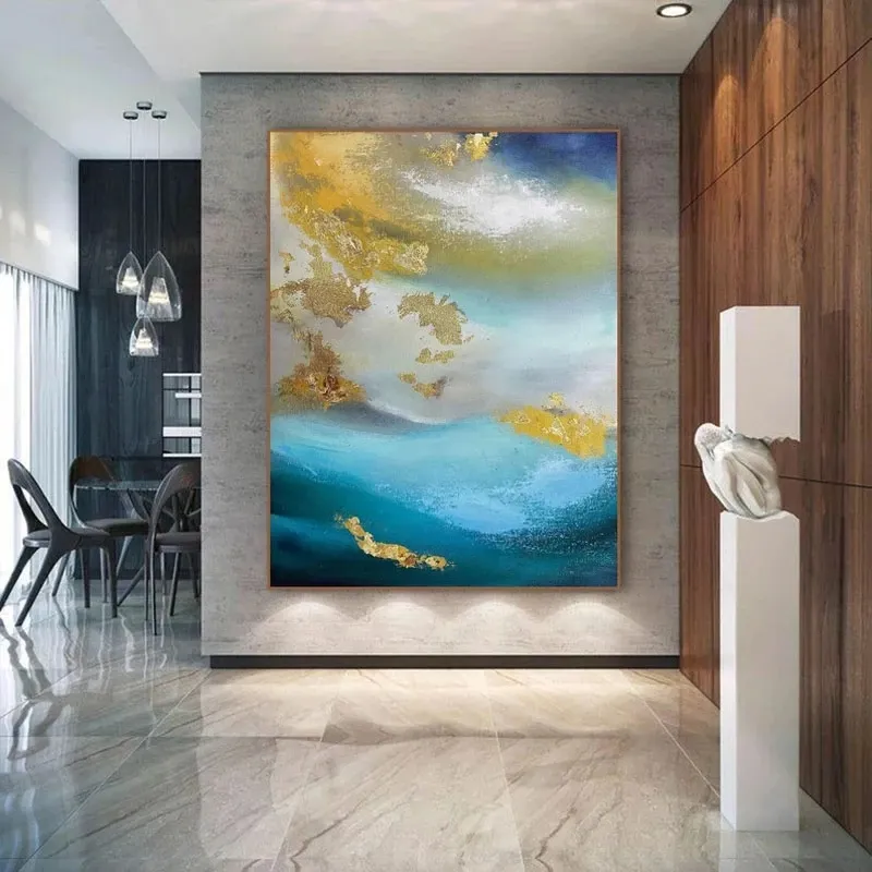 Wohnzimmer Home Decor handgemalte abstrakte gold blaue Ölgemälde Leinwand moderne Bild Hand Acryl Wand kunst