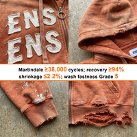 Vintage Acid Wash Distressed Hoodie mit Stickerei-Applikation und Buchstaben-Design, Maßgefertigter Premium Schwerer French Terry Reißverschluss-Hoodie für Herren mit Farbspritzer-Effekt