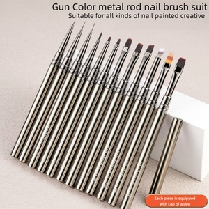 High Quality Nail Art <b>Brush</b> Set with Oval Soft Nylon Hair and Bronze Metal Handle Wholesale Manicure Painting Tools Supplies - Product Image 2