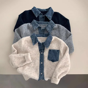 Suéter de Punto Casual de Moda para Mujer, Invierno 2025, Nuevo, con Diseño de Empalme de Mezclilla, Manga Larga - Product Image 5