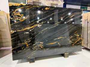 เคาน์เตอร์หินแกรนิตหินหนืดธรรมชาติสีทองพื้นผิวขัดไทเทเนียมสีดำสำหรับวิลล่ามีการรับประกัน1ปี - Product Image 6