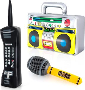 3 Piezas de Micrófono Inflable con Forma de Radio Boombox, Decoraciones para Fiestas de los 80 y 90, Accesorio de Disfraz con Temática de Música Hip Hop - Product Image 1