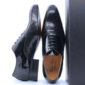 Chaussures Oxford en cuir pour homme à motif à carreaux blancs, bout pointu, à lacets, chaussures habillées formelles pour mariage et soirée - Product Image 3