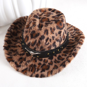 Sombrero Vaquero con Estampado de Leopardo ZhenXi M56-58cm con Banda de Remaches de Cabeza de Toro, Sombrero Elegante para el Día a Día - Product Image 2