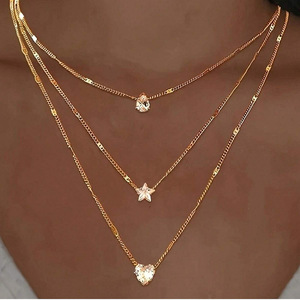 Collar con Colgante de Corazón con Bisel Chapado en Oro para Mujer, Cadena Minimalista, Uso Diario, Cristal - Product Image 3