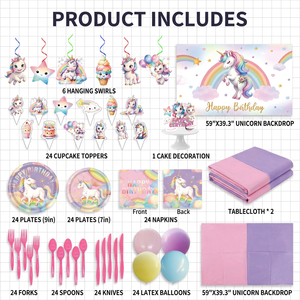 Kit de Fiesta de <span class=keywords><strong>Cumpleaños</strong></span> Unicornio Arcoíris de un Solo Clic, 45 Piezas, Juego Completo con Pancarta, Globos, Vajilla, Artículos para el Primer <span class=keywords><strong>Cumpleaños</strong></span> de Niños - Product Image 5