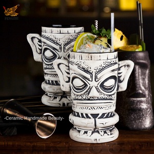Taza Tiki de Halloween de 750 ml, 500 ml, 600 ml, Hecha a Mano, Diseño Retro de Cara de Fantasma, Taza de Cerámica, Decoraciones para Fiestas, Bar, Hogar, Regalo Sostenible - Product Image 1