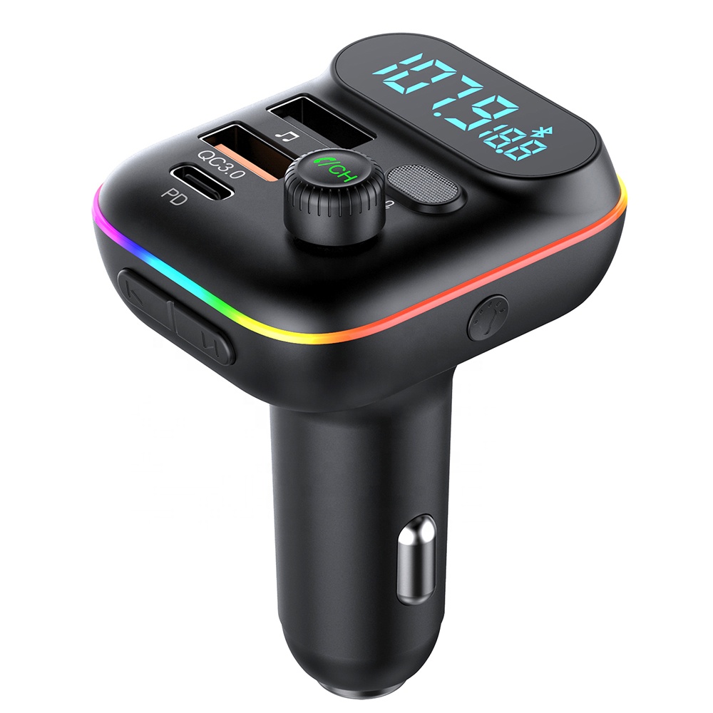 AGETUNR T70 V5.0 Car Kit U disk/card Playback FM Transmitter Player 9 light modes 20W PD 18W QC3.0 Fast Charge Activate Siri