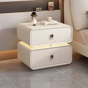 Modern Minimalist Nightstand Solid Wood Cream Color With Led <b>Light</b> Bedroom Storage Drawer Fully Assembled - Product Image 2
