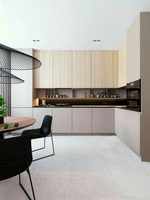 Vermonhouzz Vente en gros de placards de cuisine minimalistes bicolores en bois blanc à ouverture par poussée, avec placage bois et résistance aux taches