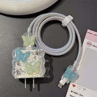 Protector de Cable de Carga con Diseño de Mariposa de Cristal Rosa, Accesorios para iPhone 18/20w, Funda Protectora de Cargador con Dibujos Animados