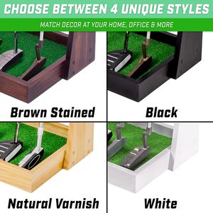 Support de putter de golf en bois de qualité supérieure, présentoir d'intérieur pour 6 clubs, disponible en noir, brun naturel, blanc - Product Image 3
